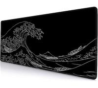 Armanza Grand tapis de souris de jeu avec bords cousus, base en caoutchouc antidérapant, tapis de souris pour clavier, pour travail, jeux, bureau, maison, 80 x 30 cm, motif vague noire de Kanagawa