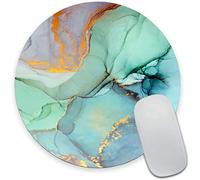 Armanza Tapis de souris moderne bleu sarcelle marbre lavable rond avec tissu Lycra, base en caoutchouc antidérapant, petit tapis de souris pour souris sans fil