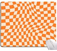 Armanza Tapis de souris motif à carreaux orange lavable carré pour ordinateur portable de bureau, tapis de souris en caoutchouc antidérapant pour souris sans fil, joli tapis de souris pour bureau