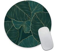 Armanza Tapis de souris, tapis de souris rond pour ordinateur avec motif, base en caoutchouc antidérapant, petit tapis de souris de bureau imperméable, feuilles tropicales vertes