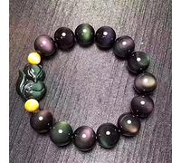 Armband Bracelet en cristal naturel Feng Shui Pendentif Renard Porte bonheur Double Yeux Arc-en-ciel Obsidienne Balance Bracelet de Perles Jaune Oeil de Tigre Pierre Richesse Amulette Att