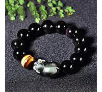 Armband Bracelet Feng Shui Bracelet en Obsidienne Oeil arc-en-ciel Naturel Pendentif Zodiacal Chanceux Cochon Oeil de Tigre Perles de Cristal Chakra Pierres Bracelet Femme Homme Amulette Attire