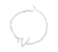 Armband Für Statische Elektrizität Personalisiertes Anfangsarmband, versilbertes -Stahl-Buchstabenarmband, zierliches -Stahlarmband, zarte Scheibe, Namensarmband für Frauen und Mädchen (V, One Size)