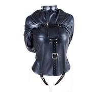 Armbinder Bondage PU Cuir Veste Harnais de Contention avec Menottes Noir L | YILUQIFLY réglable fétiche accessoire BDSM pour rollplay jeux érotiques et fantasmes intenses Halloween déguisement cosplay