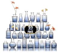 Arme Lot de 30 vases à bourgeons bleus pour centres de table, vases transparents en vrac, mini vases vintage mignons pour centres de table, petits vases en verre pour décoration de mariage, décoration