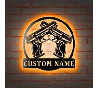 Arme De Poing De Calibre 45, Décoration Murale En Métal Avec Lumières LED Personnalisées, Décoration Personnalisée Du Nom Du Pistolet à Suspendre Pour La Maison, Cadeau Pour Papa