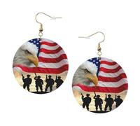 Armed Forces Day American Printed Leather Earrings Set for Women 1 Pair Lightweight Bohemian Pierced Earrings Jewelry Gift For Women Girls