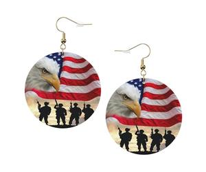 Armed Forces Day American Printed Leather Earrings Set for Women 1 Pair Lightweight Bohemian Pierced Earrings Jewelry Gift For Women Girls