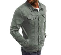 ArméE Verte Veste en Jean Homme sans Capuche Longue Blouson Jean Militaire Multi-Poches Col Revers Slim Décontractée Vintage Pas Cher Sweat Moto Printemps Eté XL