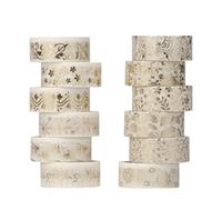 Armelaudin Washi Tape Lot de 12 rouleaux ruban adhésif - 15 mm large, motif décoratif doré et blanc pur, masquage japonais pour décorer votre scrapbooking, bricolage, bullet journal