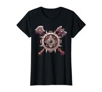 Armes et Bouclier de Masse d'épée Fantastique pour Les Joueurs de Combat T-Shirt Graphique avec Valeur, Femme, Noir, XS