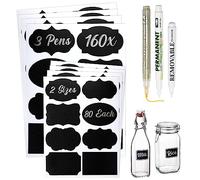 ARMIZ Lot de 163 etiquettes autocollantes bocaux cuisine avec 3 stylos - étiquettes pour bocaux étanches, Idéal pour les bouteilles en verre et les Pots de Confiture Ou de Mason