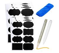 ARMIZ Lot de 163 étiquettes noires pour tableau noir avec 2 stylos et 1 serviette - Autocollants imperméables et réutilisables pour bocaux, conteneurs, garde-manger, bacs de rangement