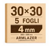 ARMLAZER Contreplaqué 300 x 300 х 4 mm, 5 pièces, panneaux en bois, pyrographie, planche modèle maison, bricolage fait à la main, feuilles de contreplaqué pour couper