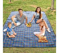 Armo Couverture de Pique-Nique Extra Large avec poignée de Transport imperméable Lavable pour Plage, Jardin, extérieur, Pique-Nique, Camping 200 cm x 200 cm (Bleu)