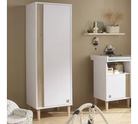 Armoire 1 porte détail imitation bois texturé et pieds bois - paloma blanc/marron TU
