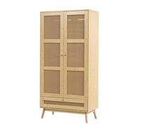 Armoire 2 portes - 1 pièce, Rotin penderie compartiment rabattable 180 cm salon chambre - Naturel