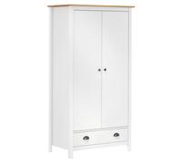 Armoire 2 Portes, 1 Tiroir, 1 Étagère, En Pin Massif Blanc, Robuste, Avec Barre De Suspension Blanc