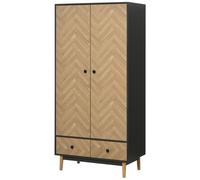 Armoire de chambre - HOMCOM - avec 2 portes, étagères, tringles et 2 tiroirs - grain de bois - en bois, 90 x 50 x 190 cm, gris