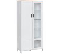 Armoire 2 Portes - 7 Étagères - Blanc Aspect Chêne Clair Verre Blanc
