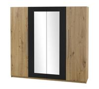 Armoire 2 portes avec miroirs couleur chêne et noir - IRINA 57 Marron