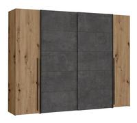 Armoire - Décor chene artisan et béton gris - 2 portes battantes + 2 portes coulissantes - L 270,3 x P 61,2 x H 210 cm - NARAGO Gris G