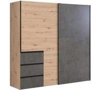 Armoire 2 portes coulissantes 3 tiroirs - chêne artisan et béton gris - 200,1 x 61,2 x 200,5 cm Beige G