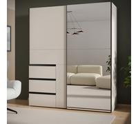 Armoire - 2 portes coulissantes 3 tiroirs - Décor Sable et miroir - L170,3 x P61,2 x H200,5 cm - WINN 2