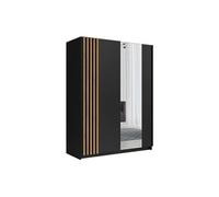 Armoire 2 portes coulissantes - Avec miroir - L150 cm - Noir et naturel - CALELA