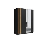 Armoire 2 portes coulissantes - Avec miroir - L150 cm - Noir et naturel - CALELA