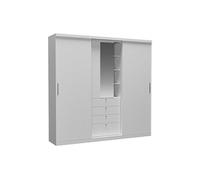 Armoire 2 portes coulissantes - Miroir et tiroirs - L240cm - Coloris : Blanc - BODIL
