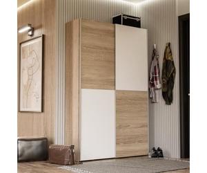 Armoire 2 portes coulissantes multifonction - Blanc et chêne clair - L120 x P41,6 x H190,5 cm - OZZULA