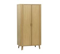 Armoire 2 portes décor bois rainuré avec étagère et penderie. L 90 x P 60 x H 180cm