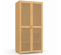 Armoire 2 portes EDHEN cannage et bois penderie 80 cm avec étagères rangement