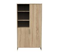 Armoire 2 portes et 3 niches avec poignées dorées décor chêne doré - AZUR