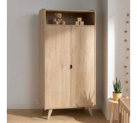 Armoire 2 Portes Et Une Niche Avec Étagères Et Penderie - Poignées Métal Décor Bois Hêtre Charme - Mia Marron TU