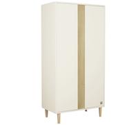 Armoire 2 portes avec détail imitation bois texturé et pieds bois - paloma blanc/marron TU