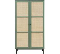 Armoire 2 portes vert et cannage 100 cm - Luma