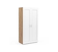 IDMarket - Armoire 2 Portes VITO Blanc et Bois penderie 80 cm avec étagères Rangement Maxi capacité