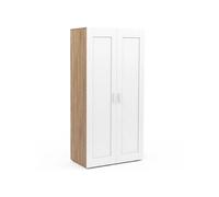 IDMarket - Armoire 2 Portes VITO Blanc et Bois penderie 80 cm avec étagères Rangement Maxi capacité