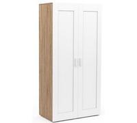 IDMarket - Armoire 2 Portes VITO Blanc et Bois penderie 80 cm avec étagères Rangement Maxi capacité