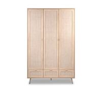Armoire 3 Portes 3 Tiroirs et 2 Penderies L120 cm - Impression Rotin - BALI