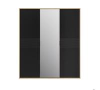 Armoire 3 portes effet bois noir mat avec miroir central