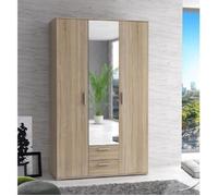 Armoire 3 portes + miroir + 2 tiroirs - Décor chêne - L121 x P54 x H200cm - SELKEÄ