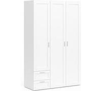 Armoire 3 portes VITO blanc penderie 120 cm avec 2 tiroirs et étagères Blanc