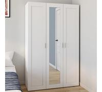 Armoire 3 Portes Vito Blanc Penderie 120 Cm Avec Miroir Et Étagères Blanc