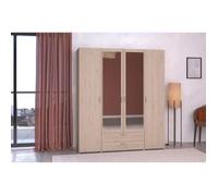 Armoire 4 Portes 2 Miroirs 2 Tiroirs Effet Bois Marron