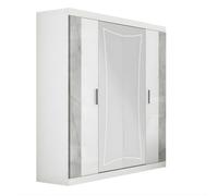 Armoire 4 portes avec 2 portes miroir centrales laqué blanc et imitation marbre - GENESIS