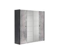 HYDE - Armoire 4 Portes avec Miroir Gris Effet Pierre - Altobuy Gris