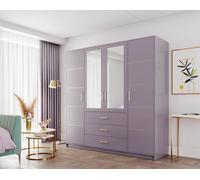 Armoire 4 portes BALI D4, armoire avec miroir, buffet 3 tiroirs (rose)